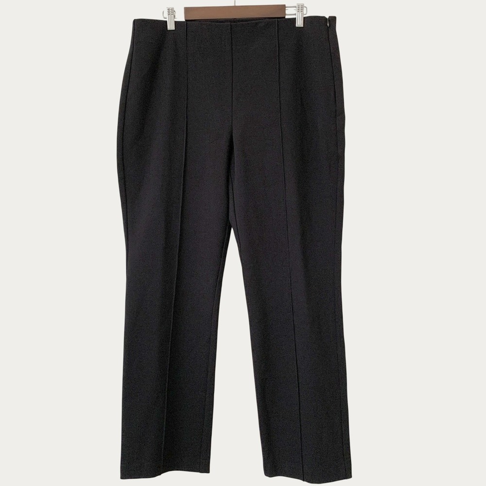 Chico's Pintuck Ponte Pants Women 2.5 Short US14 Black Side Zip Straight Stretch